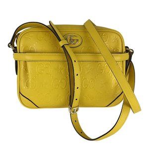 Gucci Women's Signature GG Star Leather Crossbody Bag Yellow Sz 9" x 7" x 2"